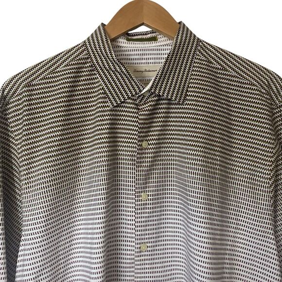 Tommy Bahama Island Modern Fit Mens  XXL Cotton Silk Button Up Shirt Brown White - Picture 1 of 13